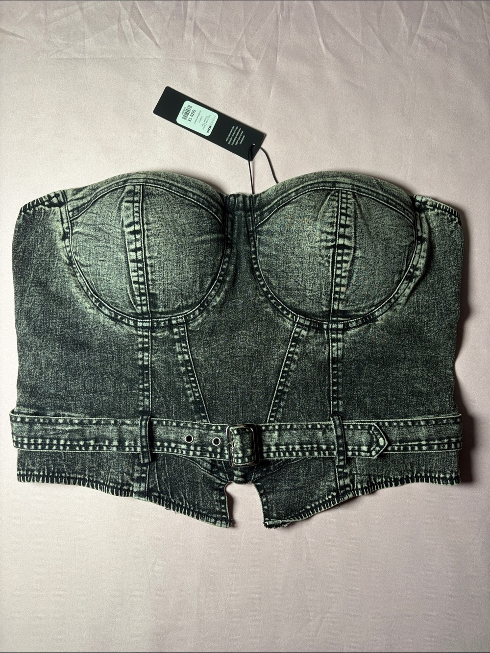 Fashion Nova Black Washed Denim Bustier Camisole